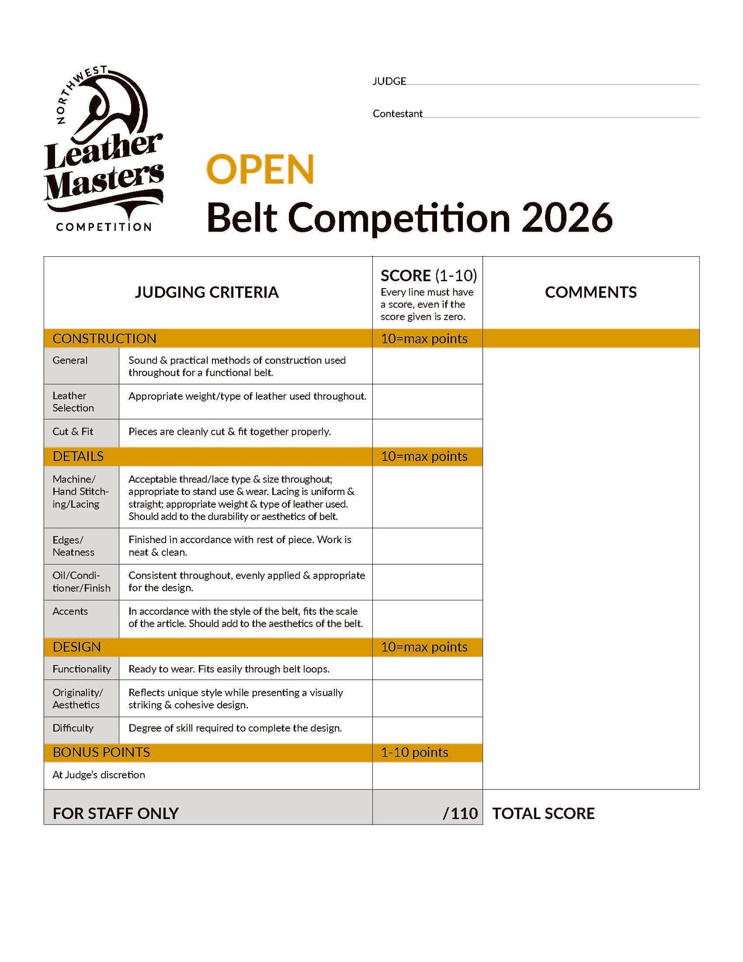 2026 Open Belt Competition
