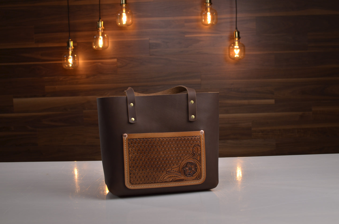 DIY Leather Tote with a Tooled Front Pocket