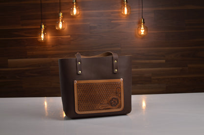 DIY Leather Tote with a Tooled Front Pocket