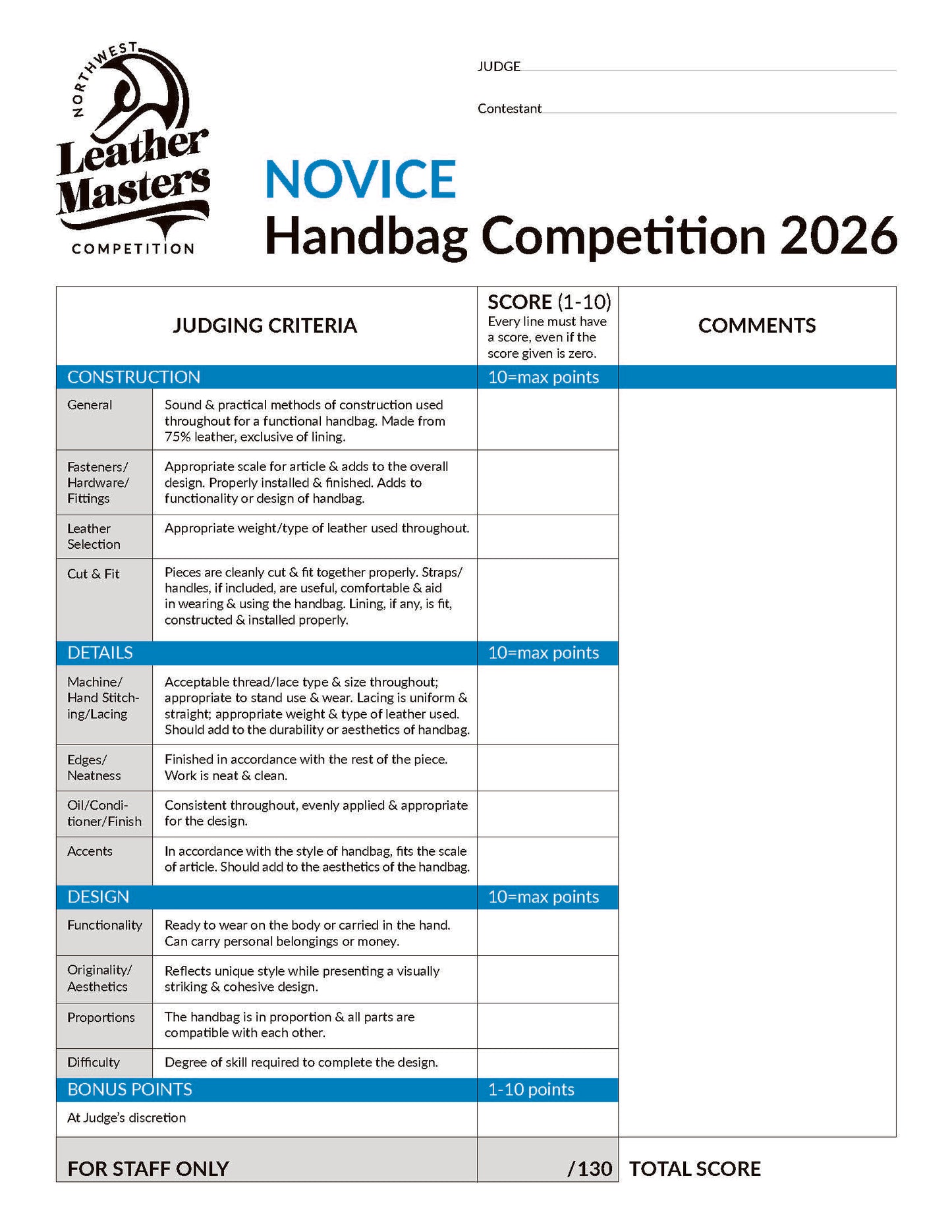 2026 Novice Handbag Competition