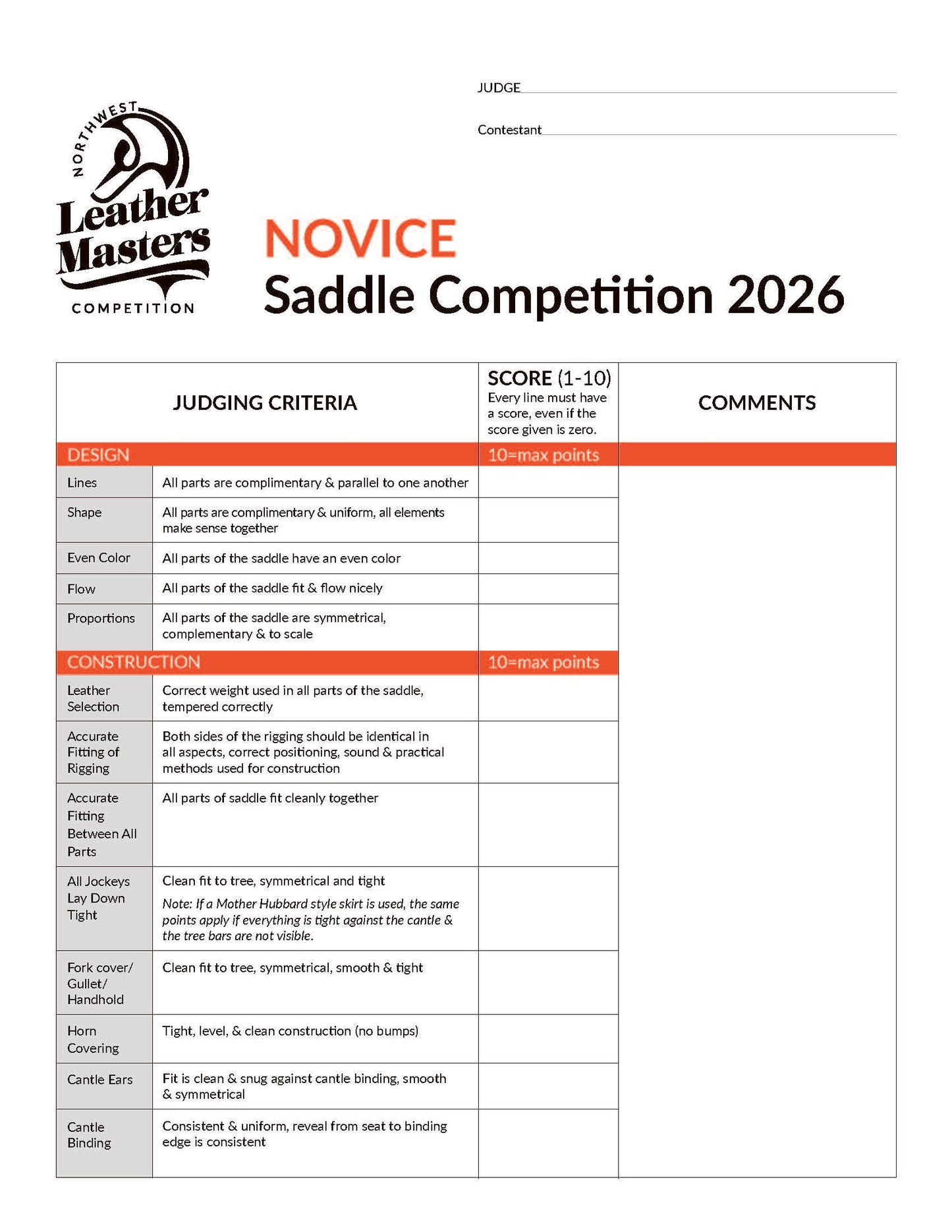 2026 Novice Saddle Competition